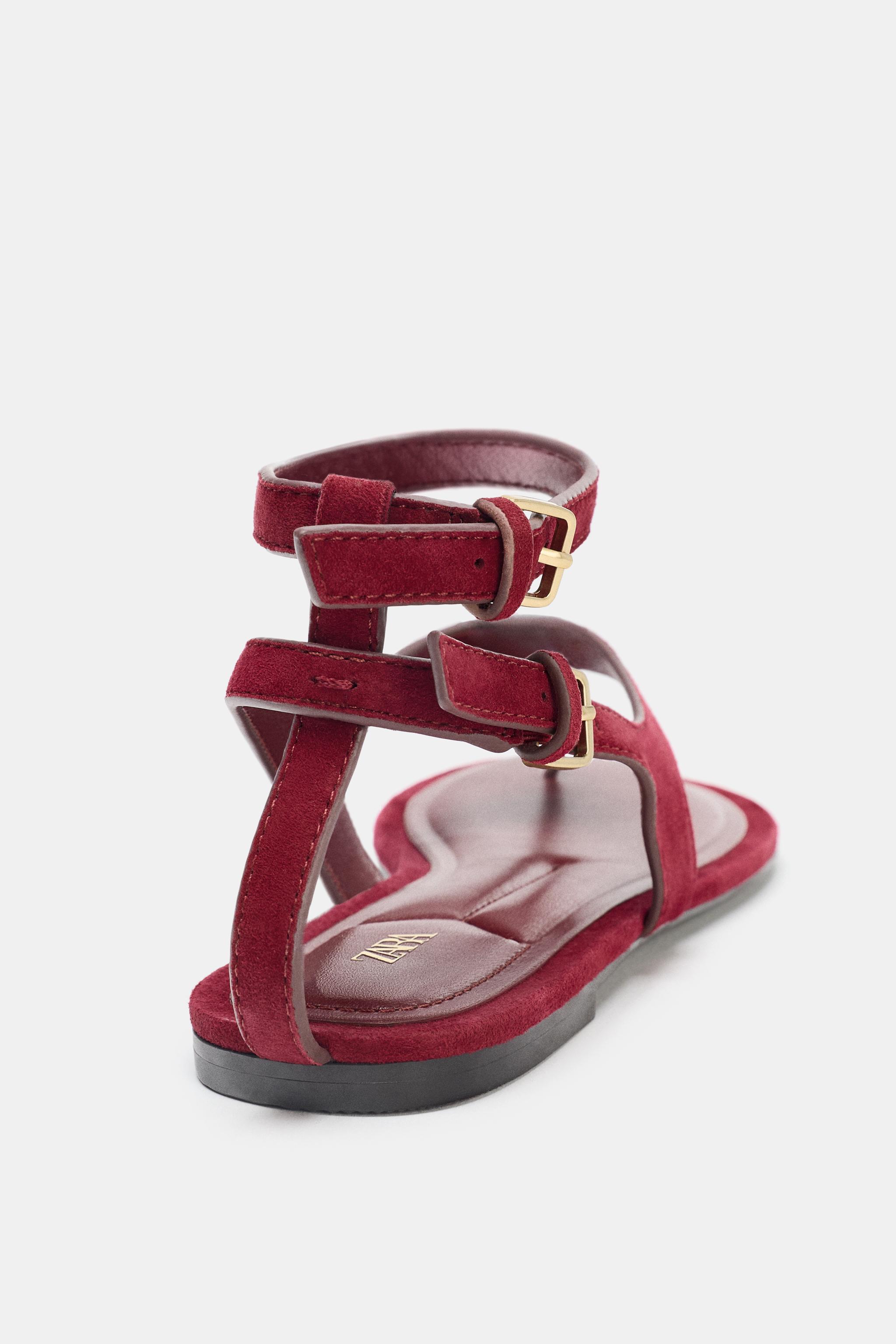 SPLIT LEATHER FLAT TOE LOOP SANDALS